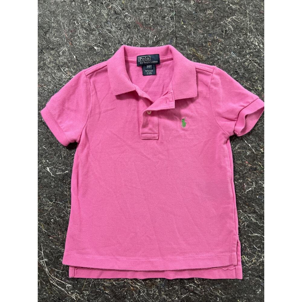 Polo Ralph Lauren Girls Size 2 T Classic Pink Polo Shirt Green Pony Short Sleeve